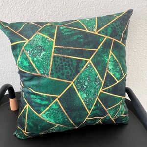 Geometric Green and Gold Throw Pillow